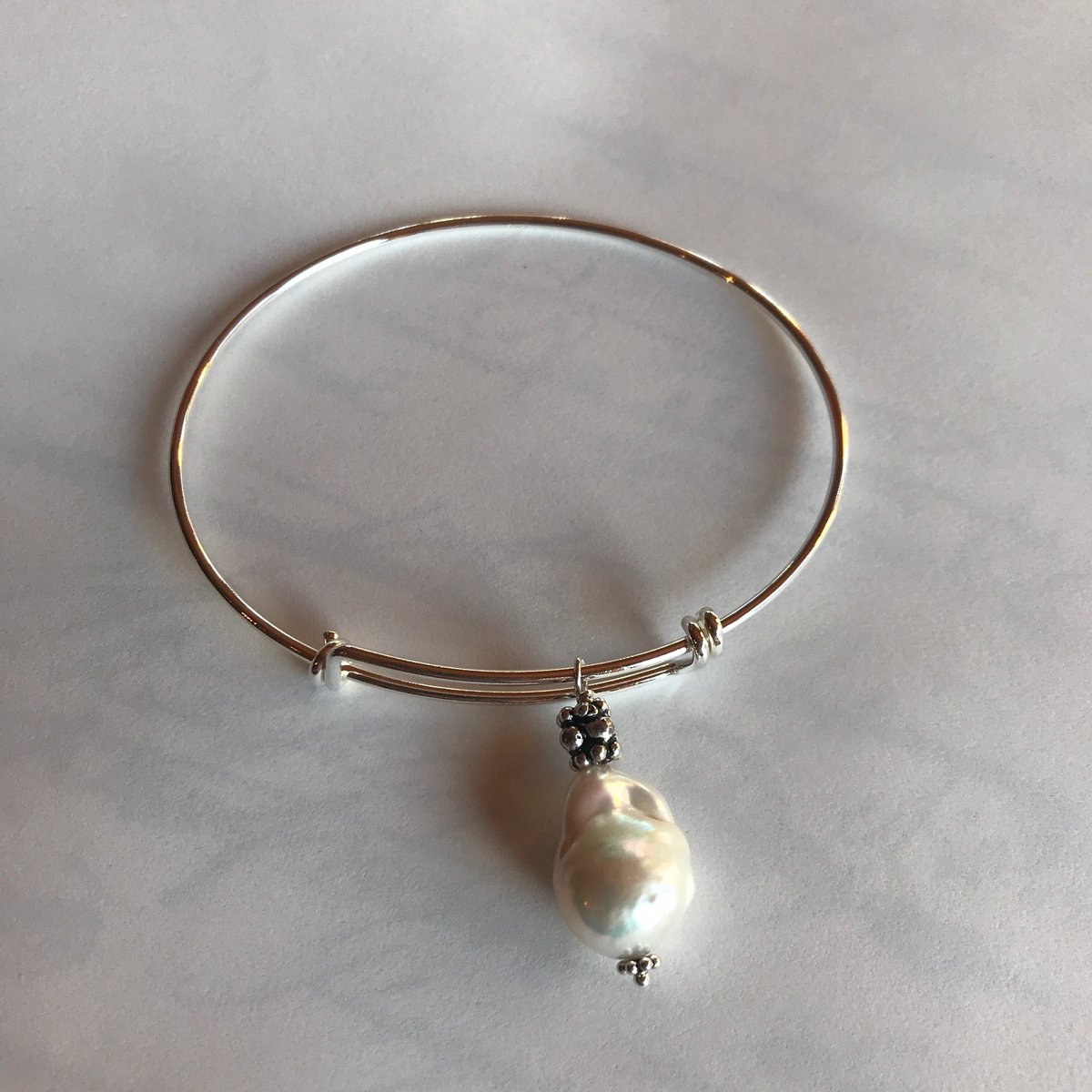 Sterling Silver Bangle with Baroque Pearl