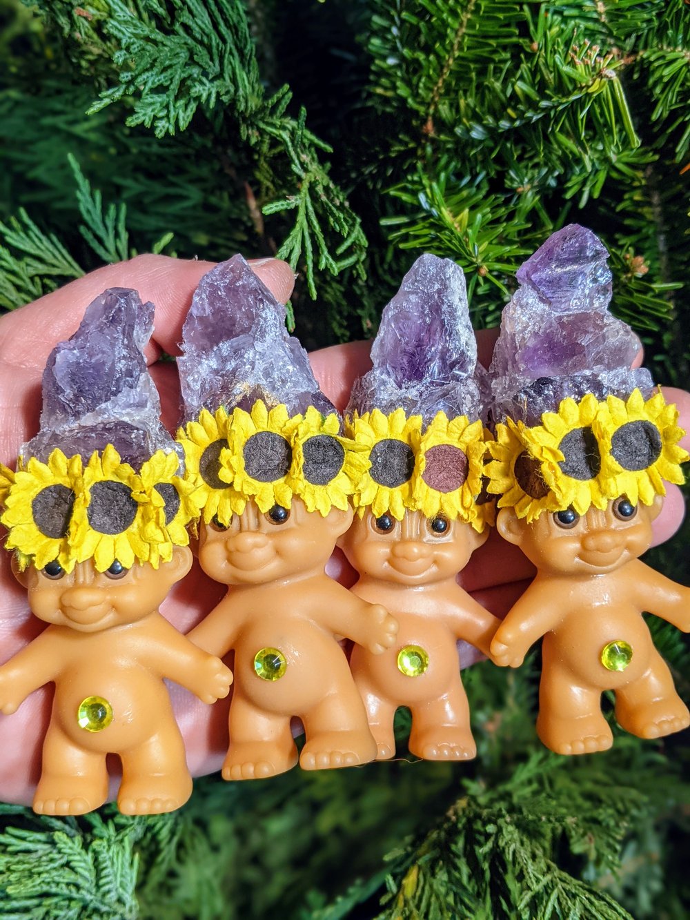 Amethyst Crystal Troll Shorty with Sunflower Crown 4"