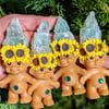 MADE TO ORDER: Green Calcite Crystal Troll Shorty with Sunflower Crown 4"