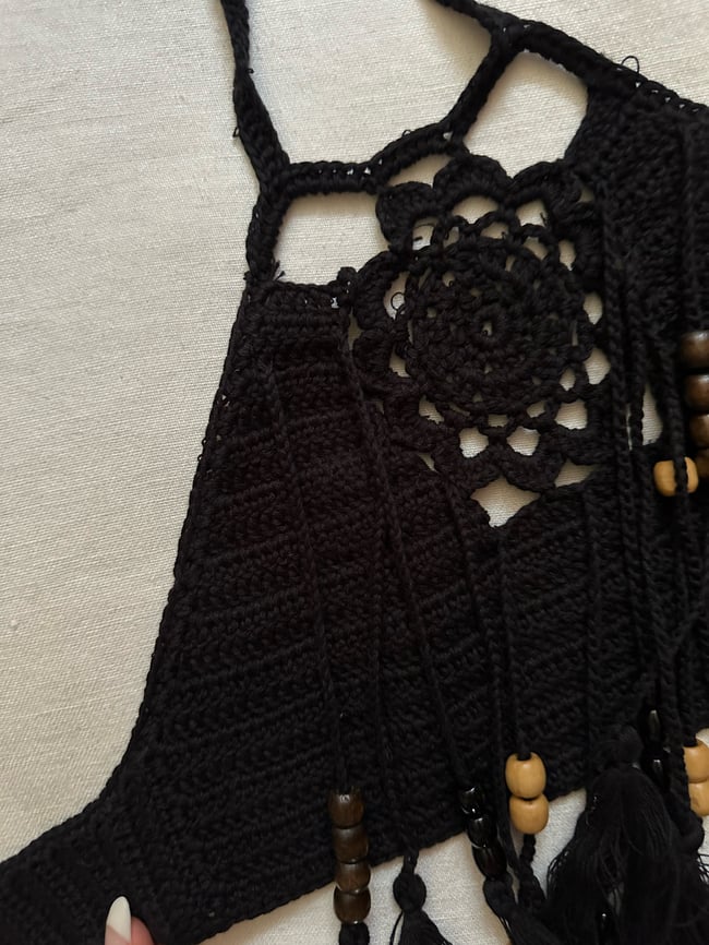 70s black crochet halter top