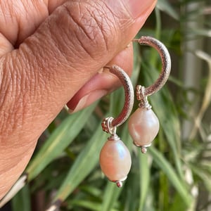 Image of Pearl drop half hoop earrings and 