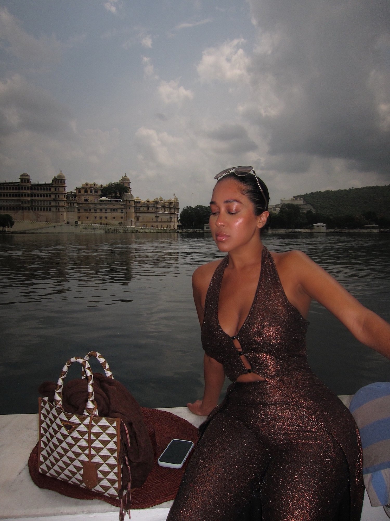 Image of BROWN METALLIC LEGGINGS & HALTER TOP SET (S)