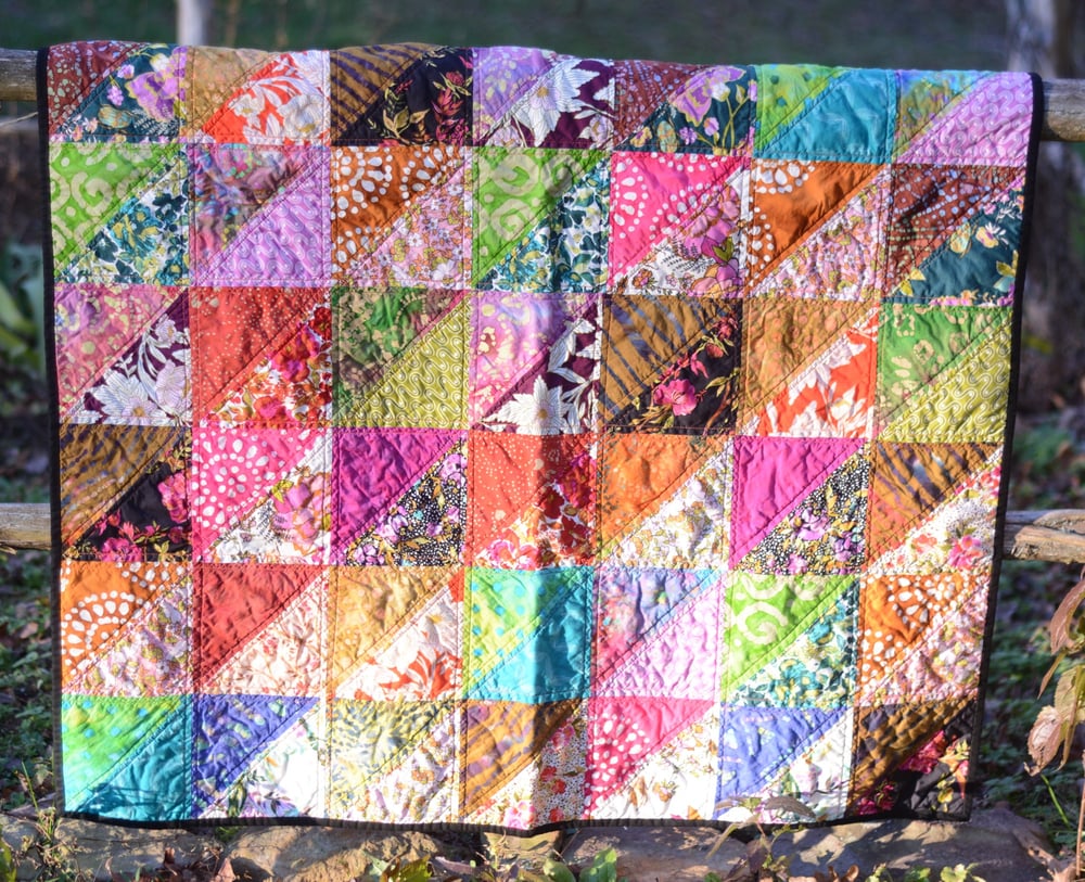 Image of Batik Boho Quilt, Baby Quilt, Toddler Quilt, Throw Quilt, Bohemian Style, Half-Square Triangles