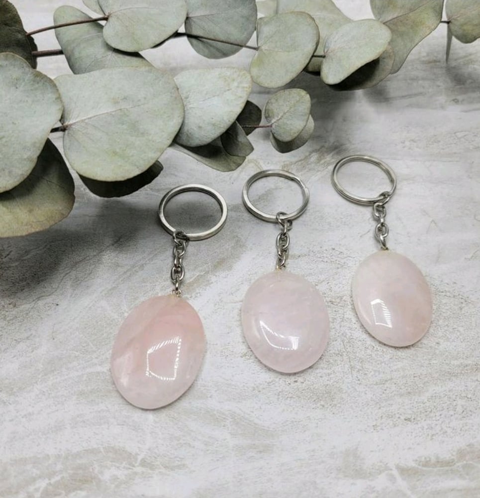 Image of Rose quartz worry stone keychain