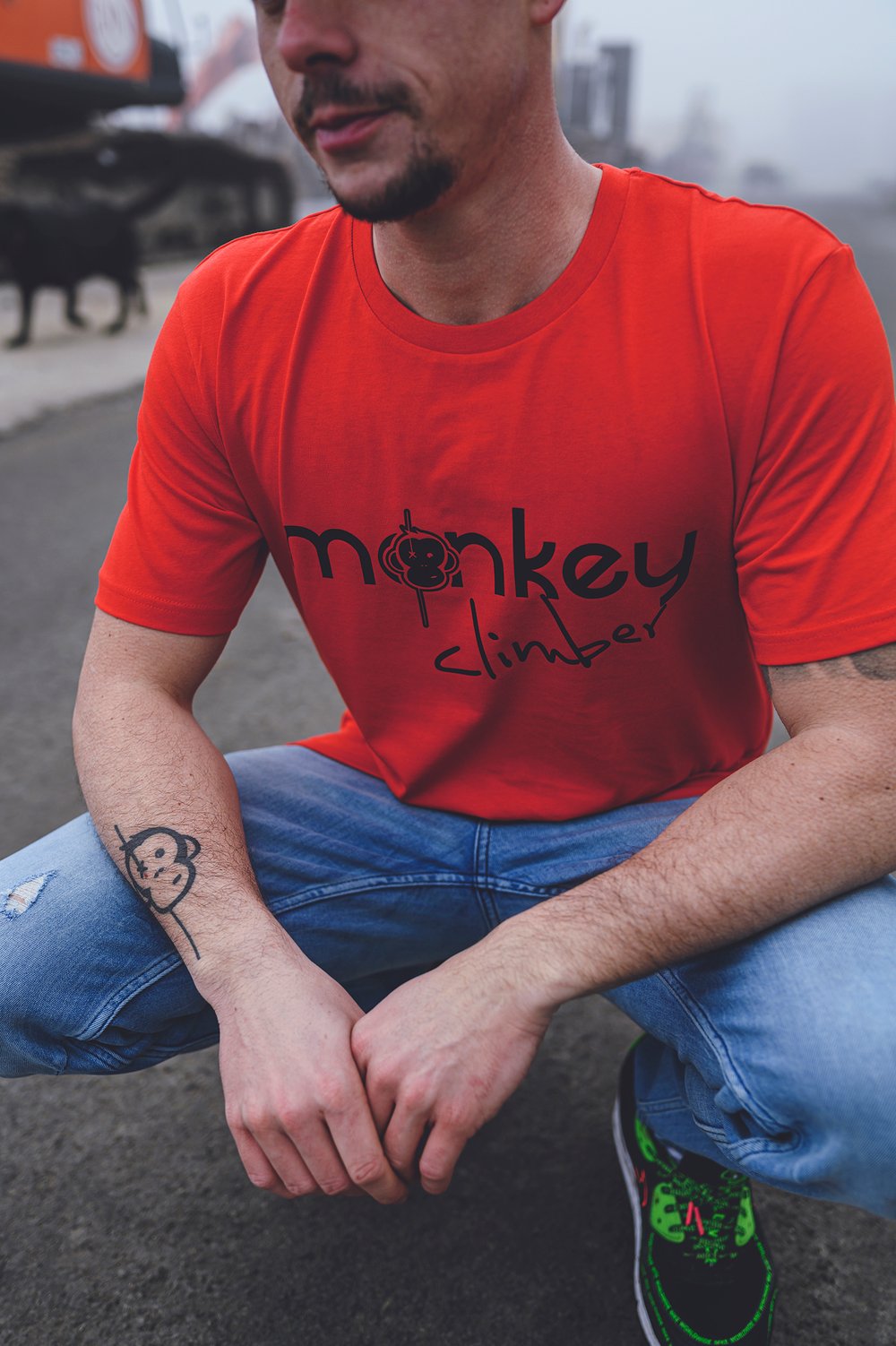 Image of Monkey Climber Front Cover shirt I Deep Red
