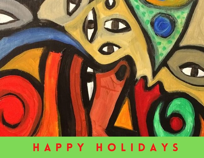 Holiday Tin with "Happy Holidays" Art Postcard