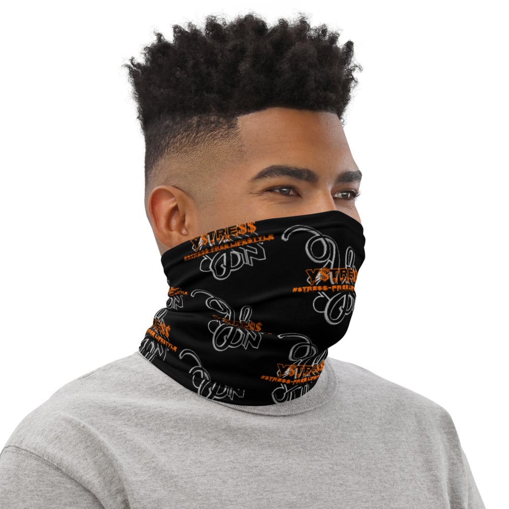 Image of YStress Stress-Free Orange and Black Neck Gaiter/Mask/Headband 