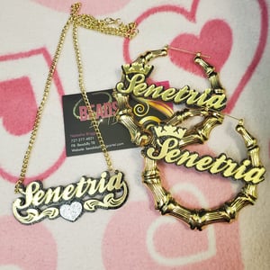 2Piece Necklace w/ Large Hoops Nameplate Set