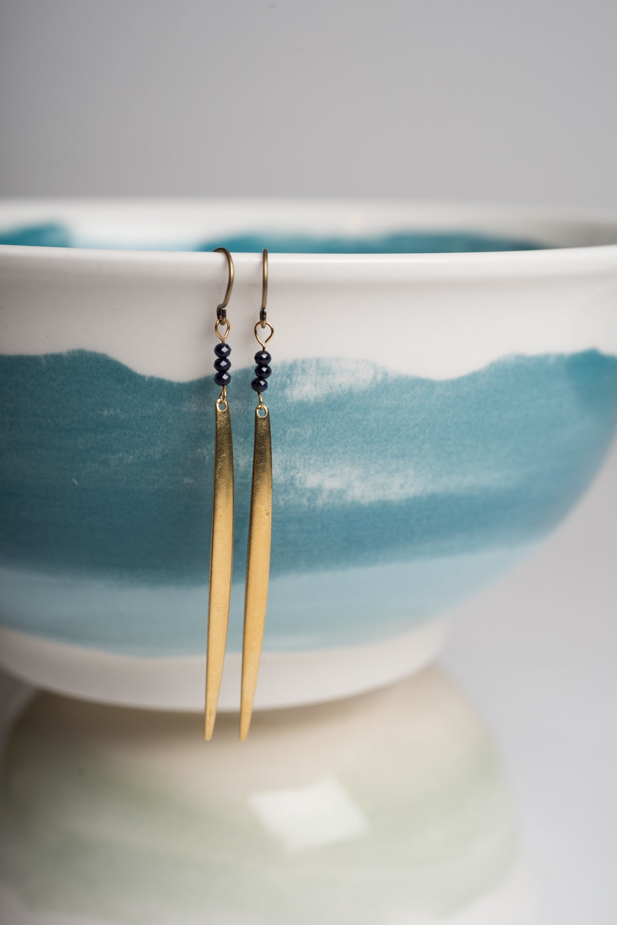 Image of Blue Sapphire and Brass Tine Earrings