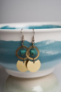 Brass and Turquoise Circle Earrings