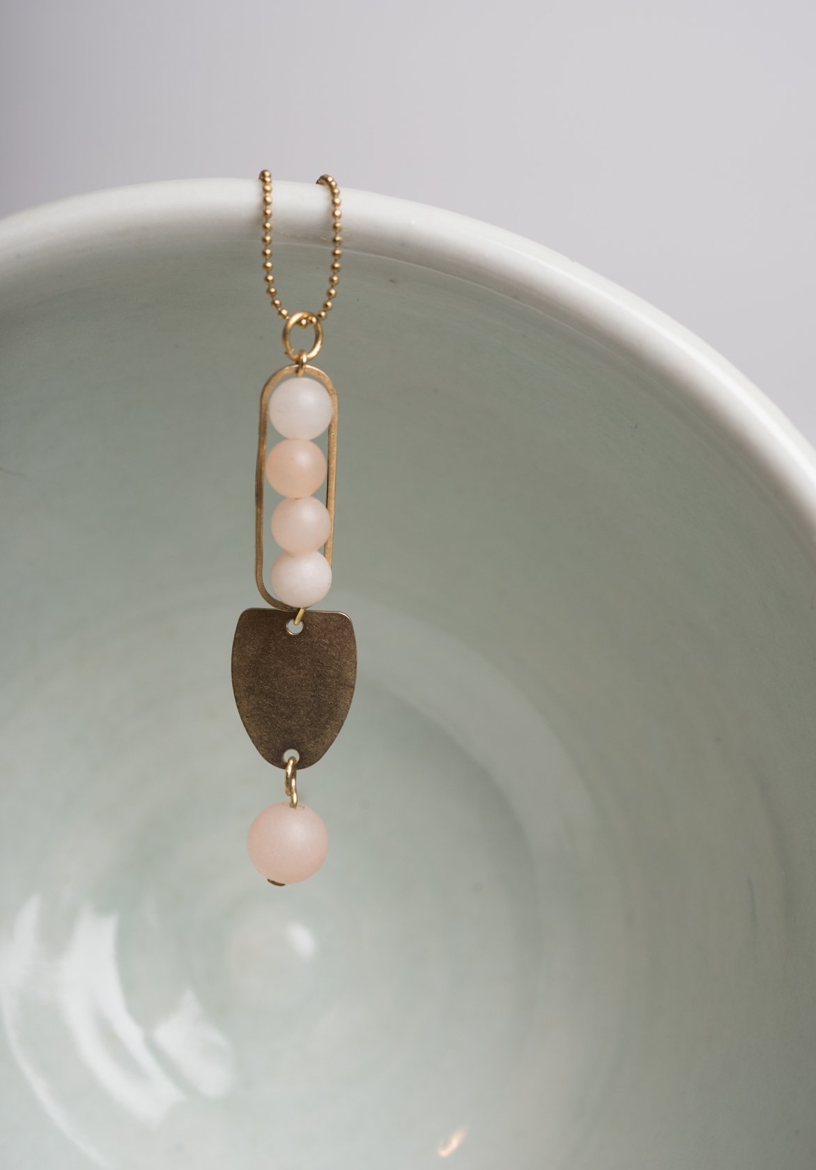 Image of Frosted Pink Quartz and Brass Necklace