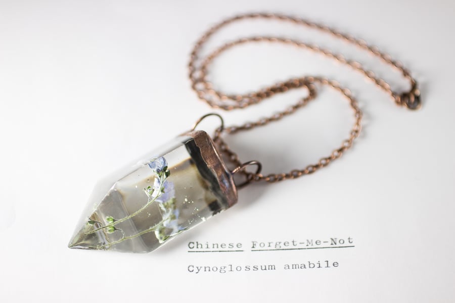 Image of Chinese Forget-Me-Not (Cynoglossum amabile) - Small Copper Prism Necklace #3