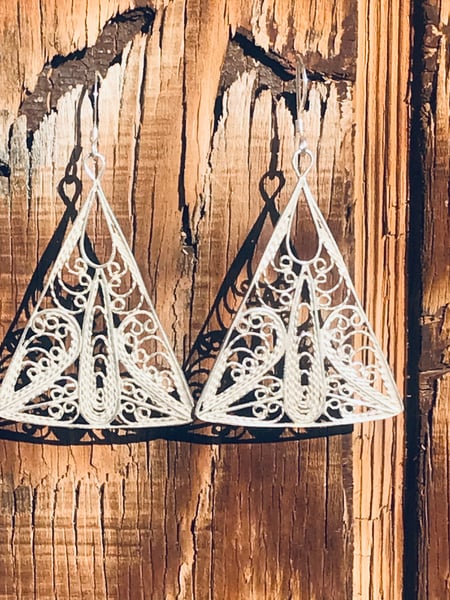 Image of Large Silver Filigree Triangle Earrings