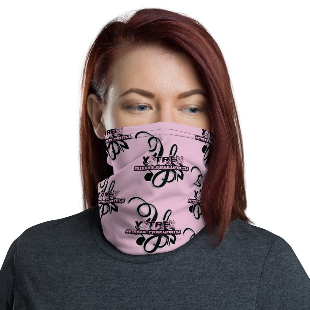 Image of YStress Stress-Free Pink and Black Neck Gaiter/Mask/Headband
