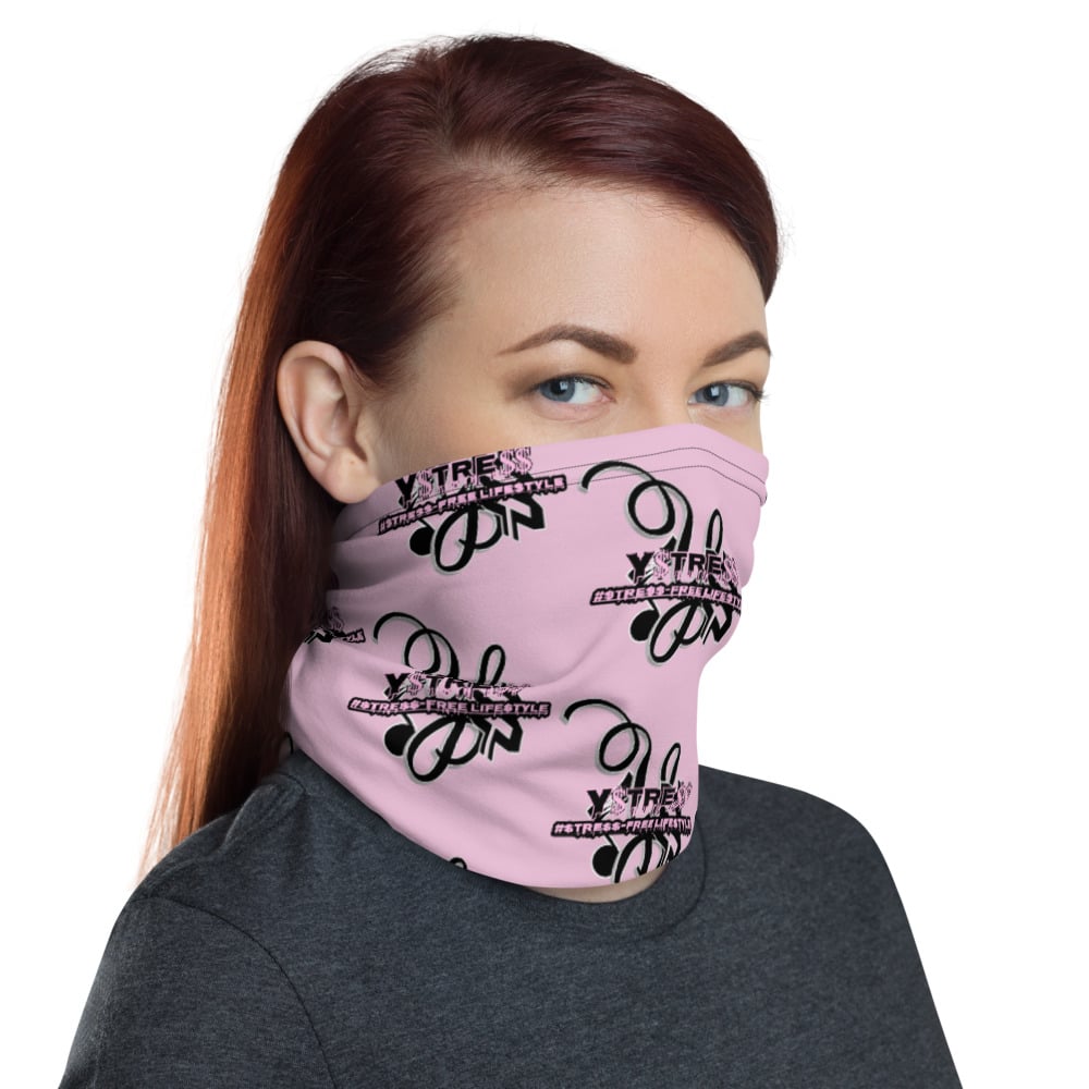 Image of YStress Stress-Free Pink and Black Neck Gaiter/Mask/Headband