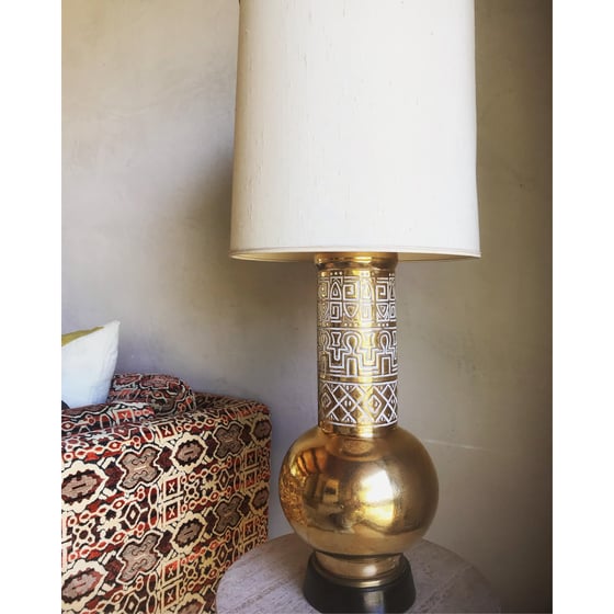 Image of Was $1150 Rare Monumental Mid Century Modern Stiffel Egyptian Revival Ceramic Hieroglyphic Lamp 
