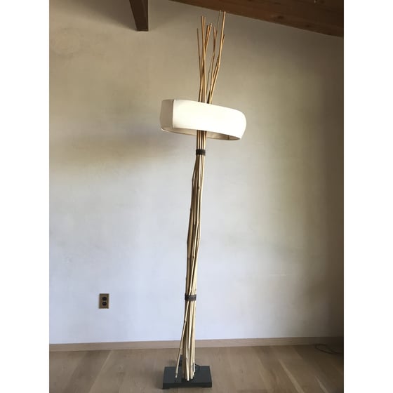 Image of Was $1500 MONUMENTAL 92" Vintage Organic Modern Bohemian Bamboo Rattan Linen Floor Lamp