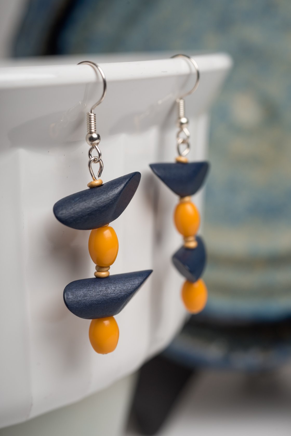 Image of Blue and Orange Iris Earrings