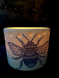 Image 1 of ‘Bee beautiful” honeycomb indent porcelain votive holder