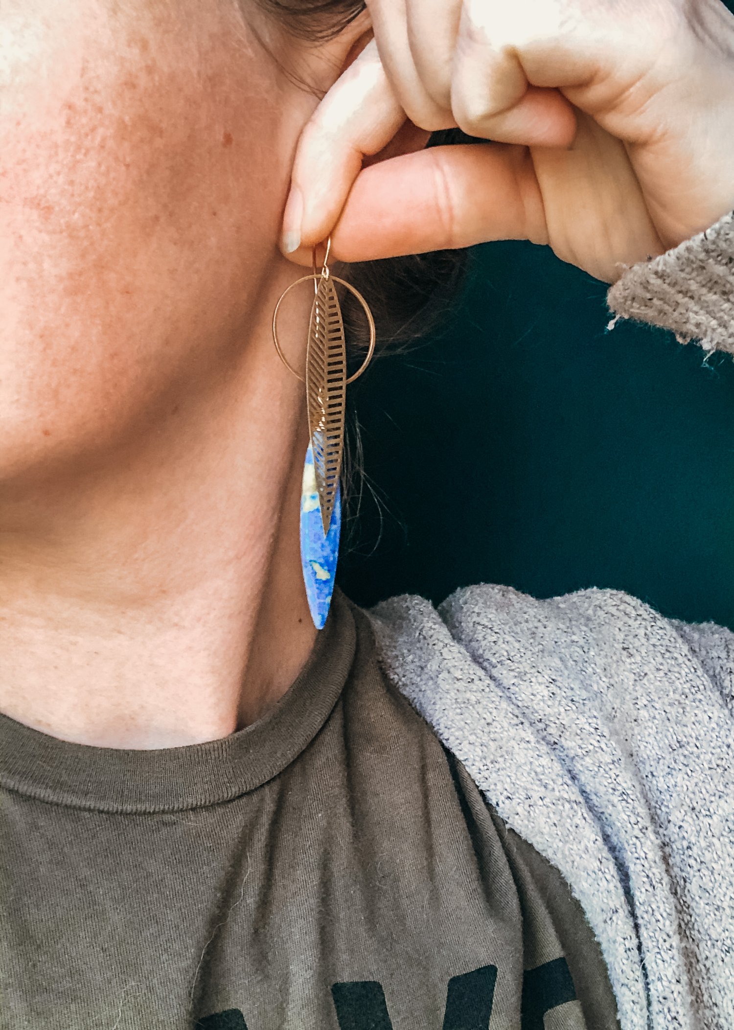 Image of Lapis Lazuli Leaf Hoop Dangles - OOAK