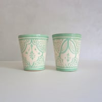 Image 1 of MOROCCAN CERAMIC CUPS - LIGHT GREEN PATTERNS