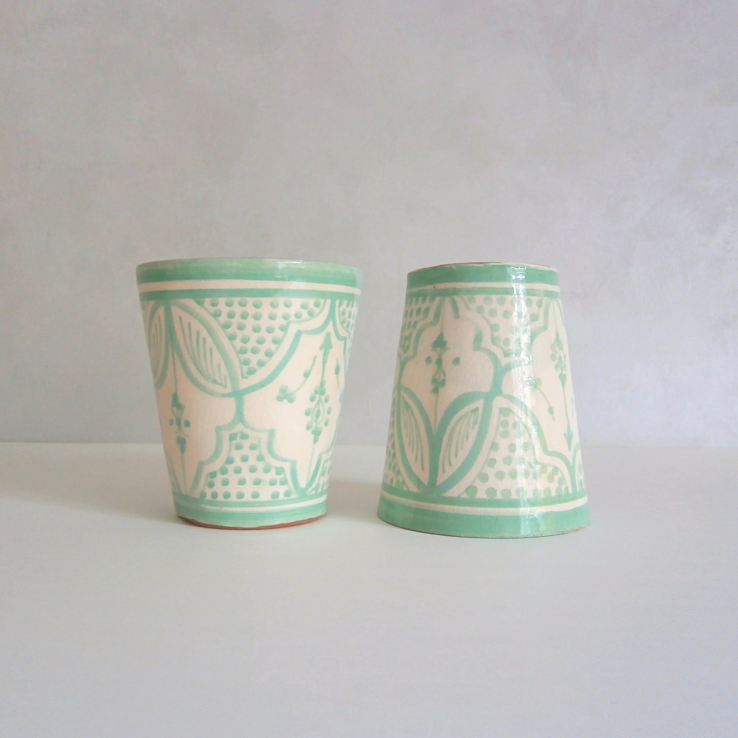 Image of MOROCCAN CERAMIC CUPS - LIGHT GREEN PATTERNS