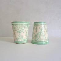 Image 2 of MOROCCAN CERAMIC CUPS - LIGHT GREEN PATTERNS