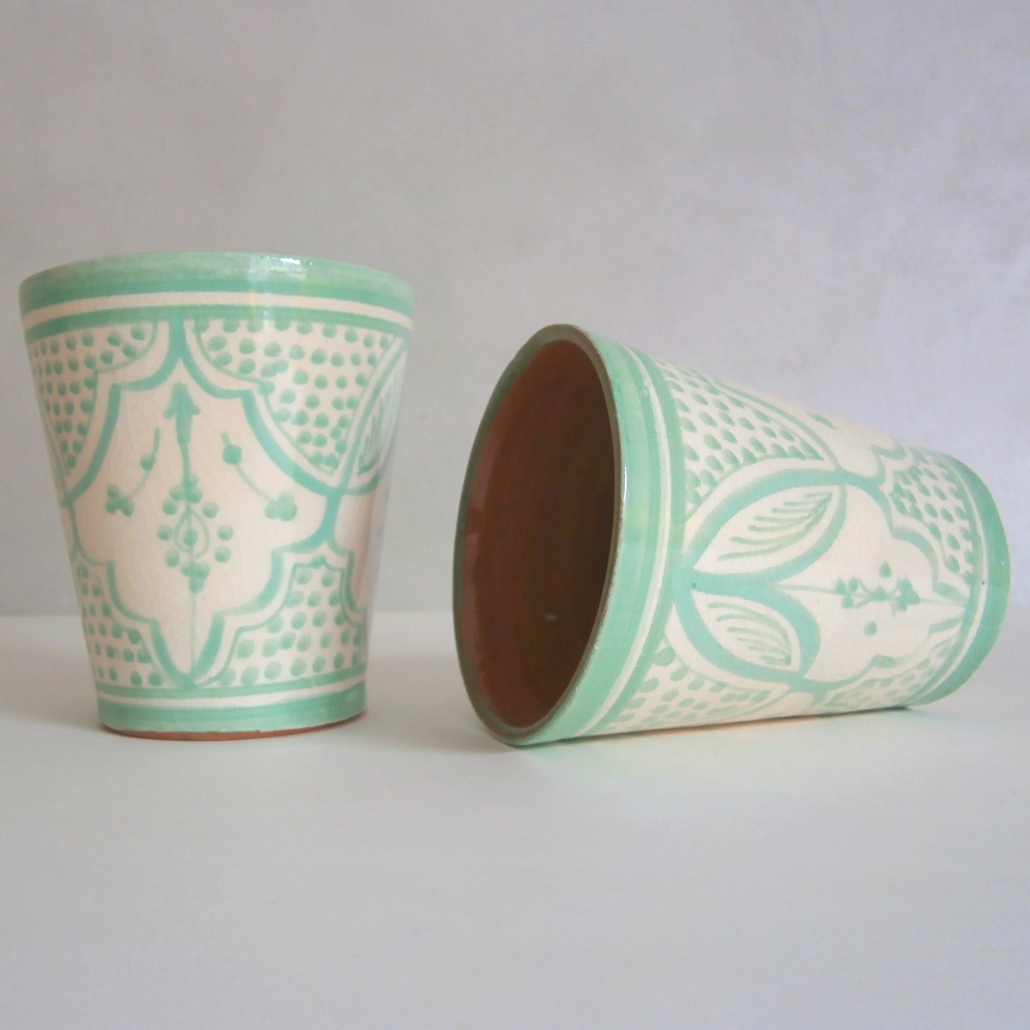 Image of MOROCCAN CERAMIC CUPS - LIGHT GREEN PATTERNS