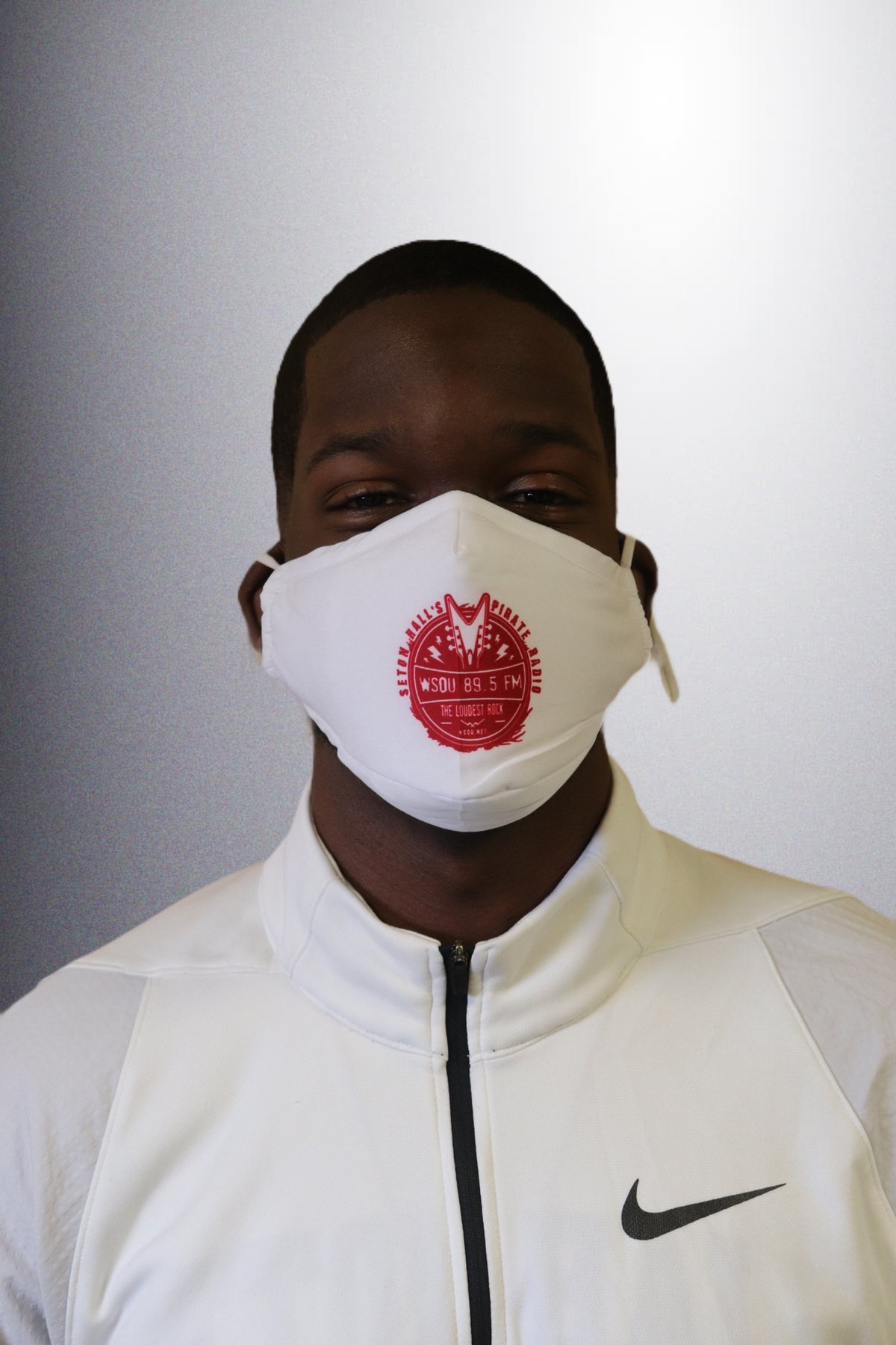 Image of Face Mask, White and Red Logo