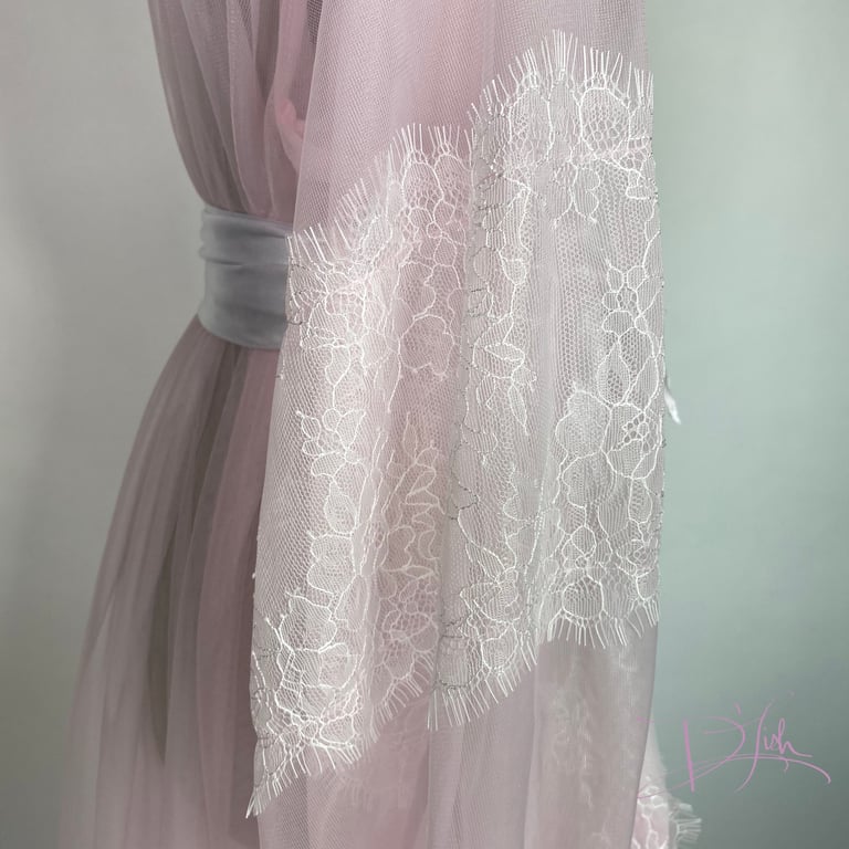 "Elisabeth" Baby Pink Sheer Dressing Gown w/ Lace Image 2