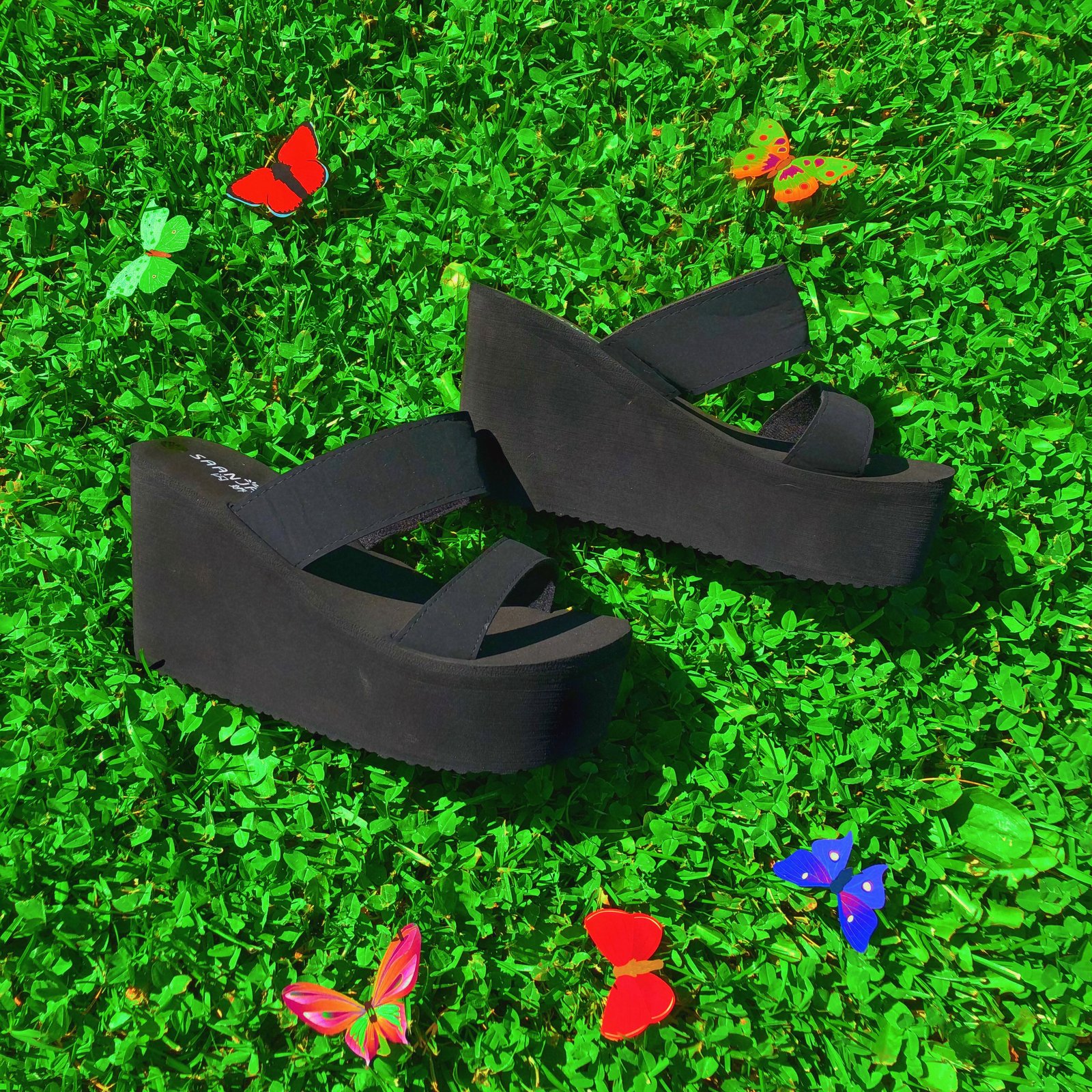 black flat sandals with ankle strap