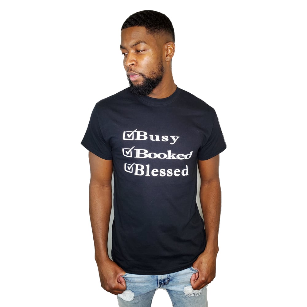 Image of Black & White "Booked & Busy" Blessed Tee