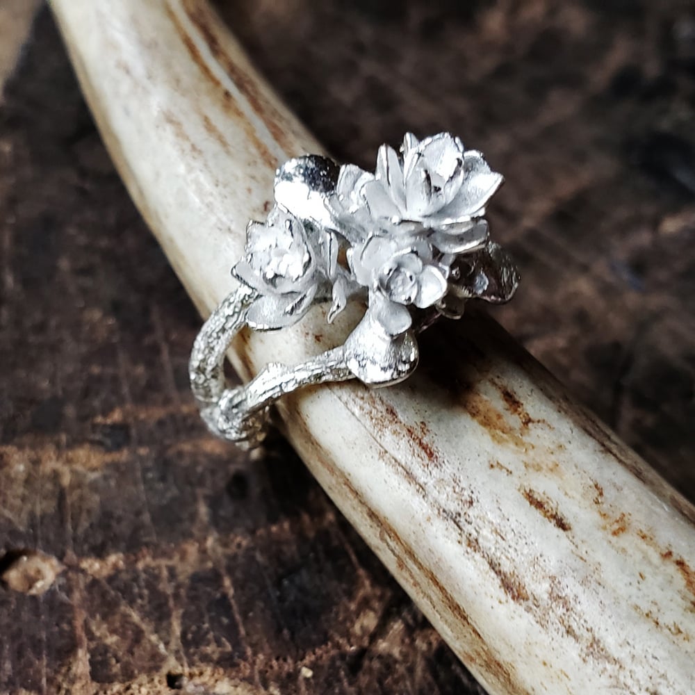Image of Solid Sterling Twig and Succulent Adjustable Ring