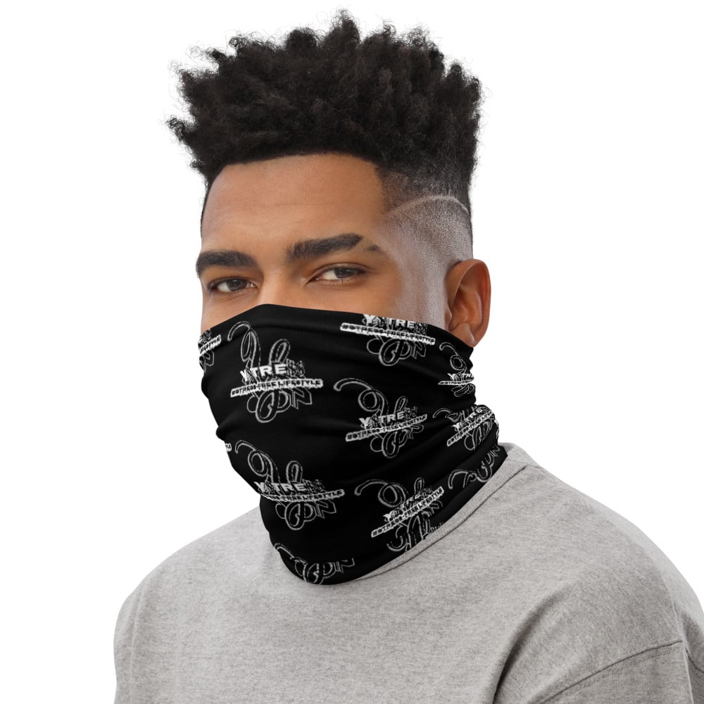 Image of YStress Stress-Free White and Black Neck Gaiter/Mask/Headband