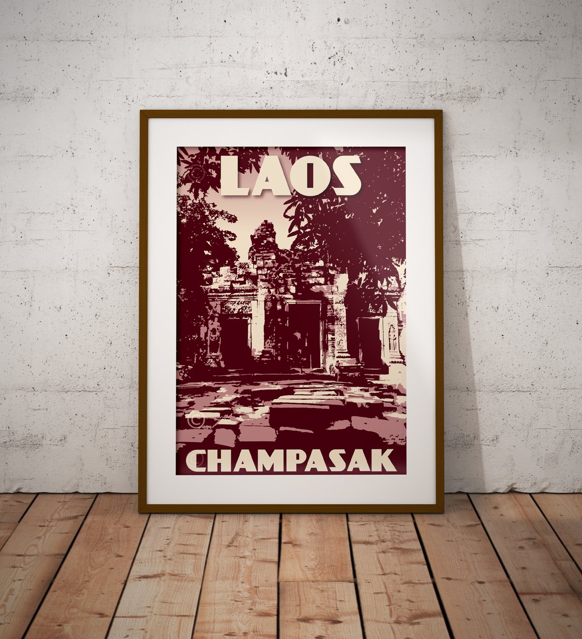 Image of Vintage poster Laos - Champasak - Wat Phu - Pink - Fine Art Print