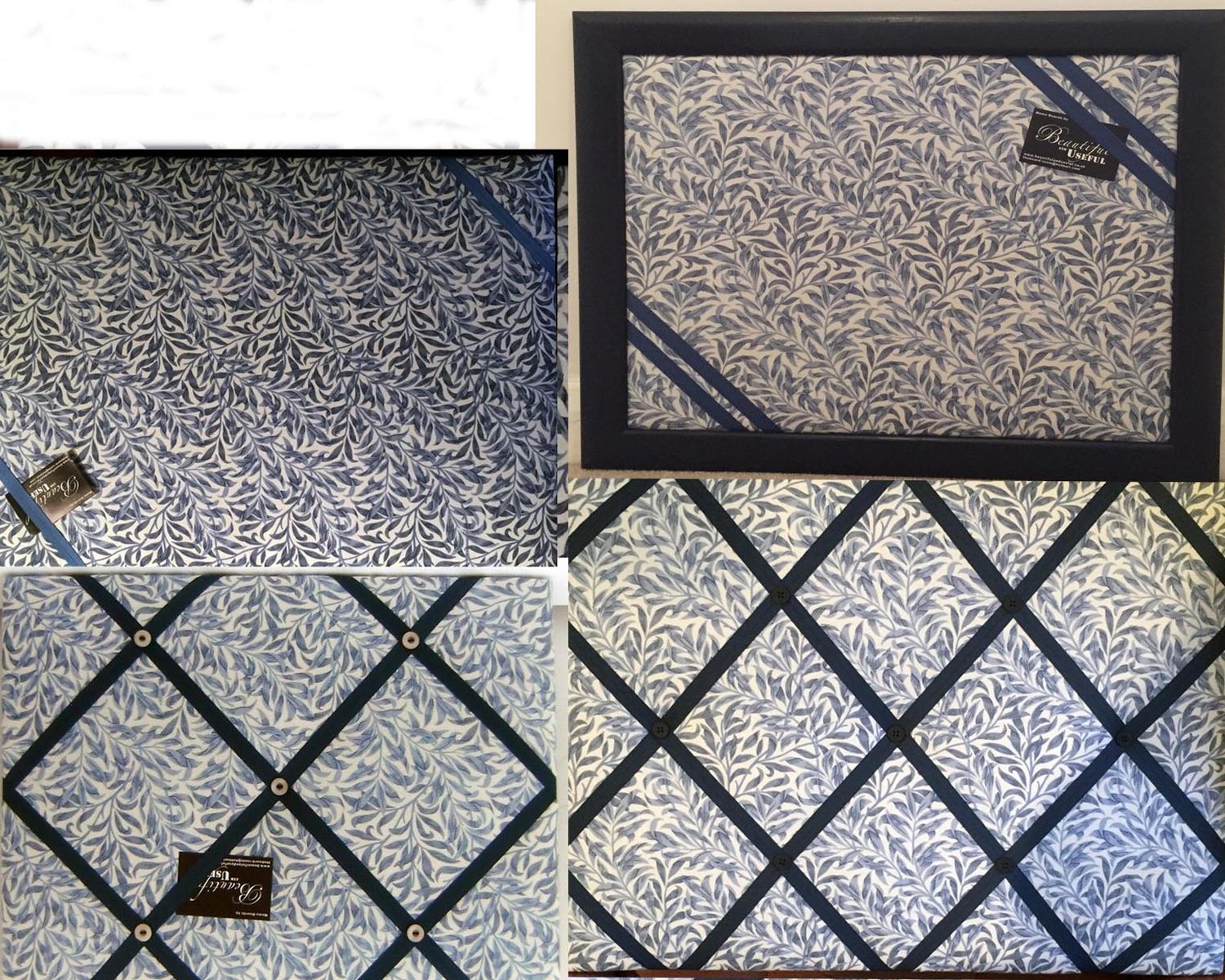 Image of William Morris 'Blue Willow' type fabric Memo Board