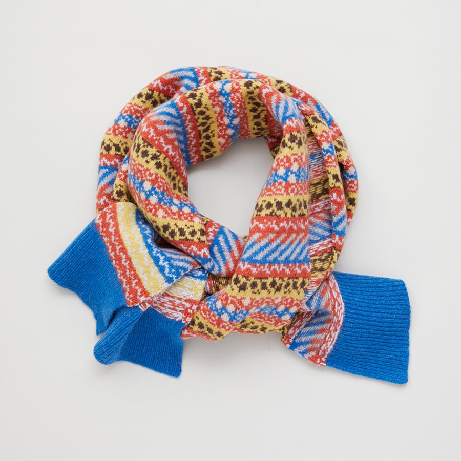 Image of Dot and Stripe Fairisle Scarf / Deep Blue