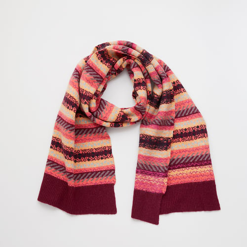 Image of Dot and Stripe Fairisle Scarf / Wine