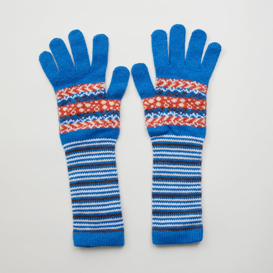 Image of Dot and Tripe Fairisle Long Gloves / Deep Blue