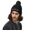 We Were Here | White Embroidered Pom-pom Beanie