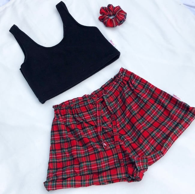 Tartan shorts, top & scrunchie set