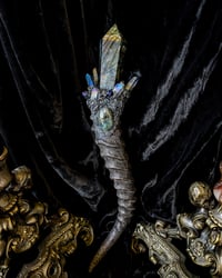 Image 1 of Labradorite & Blue Aura Quartz Blesbok Horn - Scepter Wand 