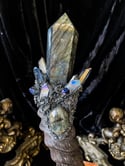 Labradorite & Blue Aura Quartz Blesbok Horn - Scepter Wand