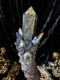 Image 2 of Labradorite & Blue Aura Quartz Blesbok Horn - Scepter Wand 