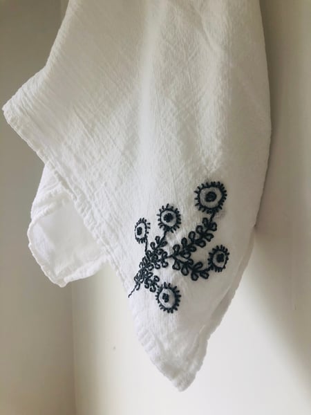 Image of Hand embroidered desert flower in grey and white