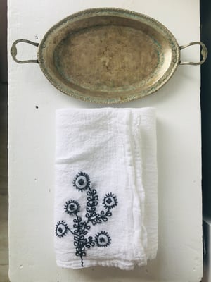 Image of Hand embroidered desert flower in grey and white