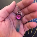 Rainbow Quartz Pendant with Pink Crystal Cabochon 