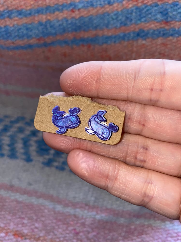 Image of Purple whale resin stud  earrings