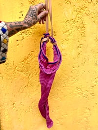 Image 2 of Crochet agave & leather veg bag FUSCHIA 