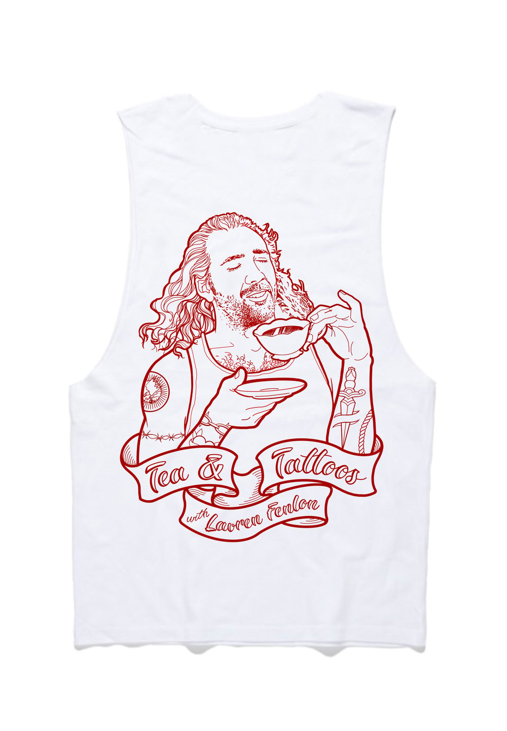 Image of Cup Of Cage muscle shirt (WHITE/RED)**only 1 small left**